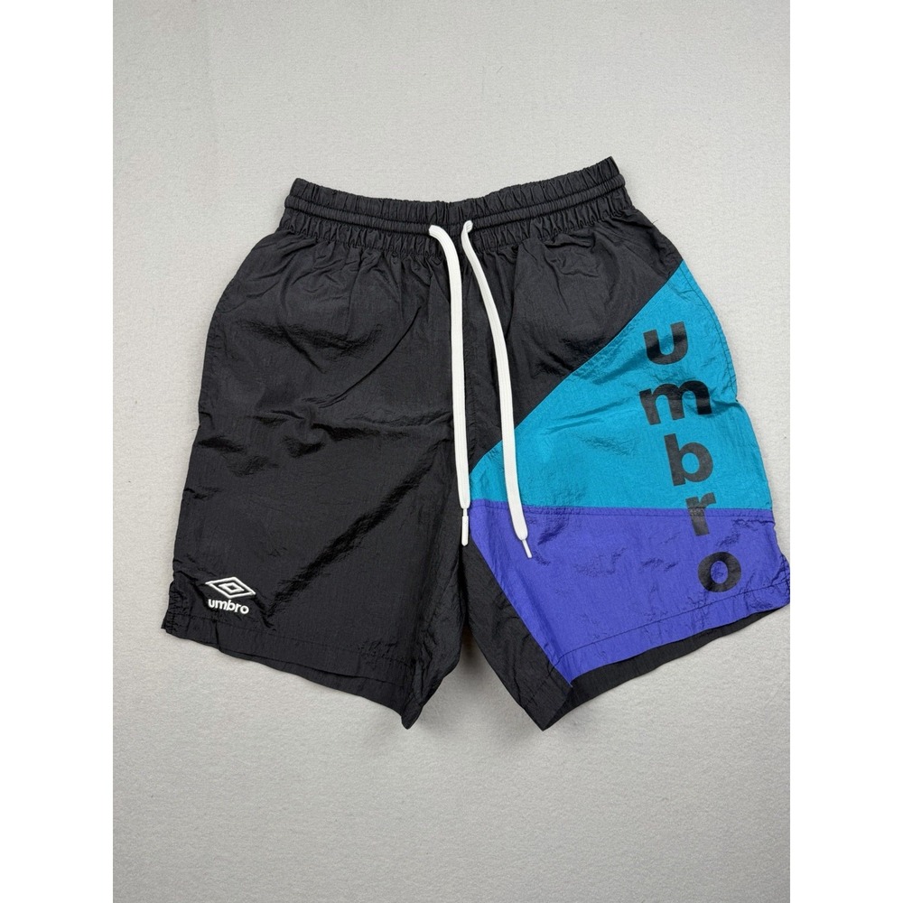 Vintage Umbro Mens S Small Shorts Soccer Trunks Hiking Nylon Black Retro Y2K